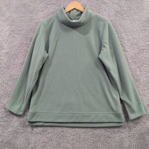 D&Co Active Fleece Sweater Size SP Small Petite Green Mock Neck Pullover Soft